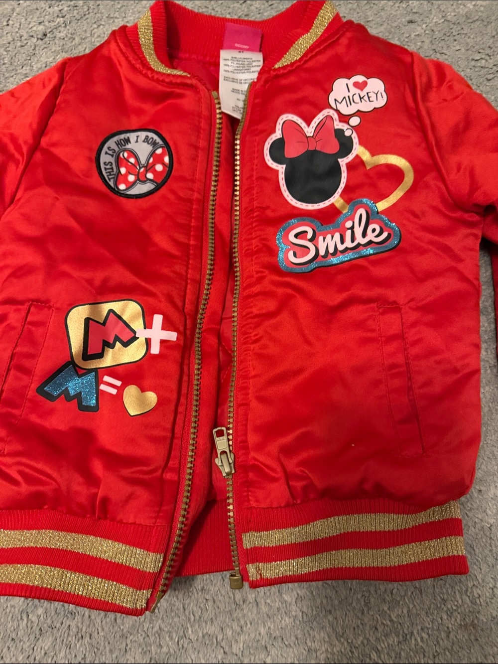 Disney Red Minnie Mouse Puffer bomber Jacket with Gold Accents